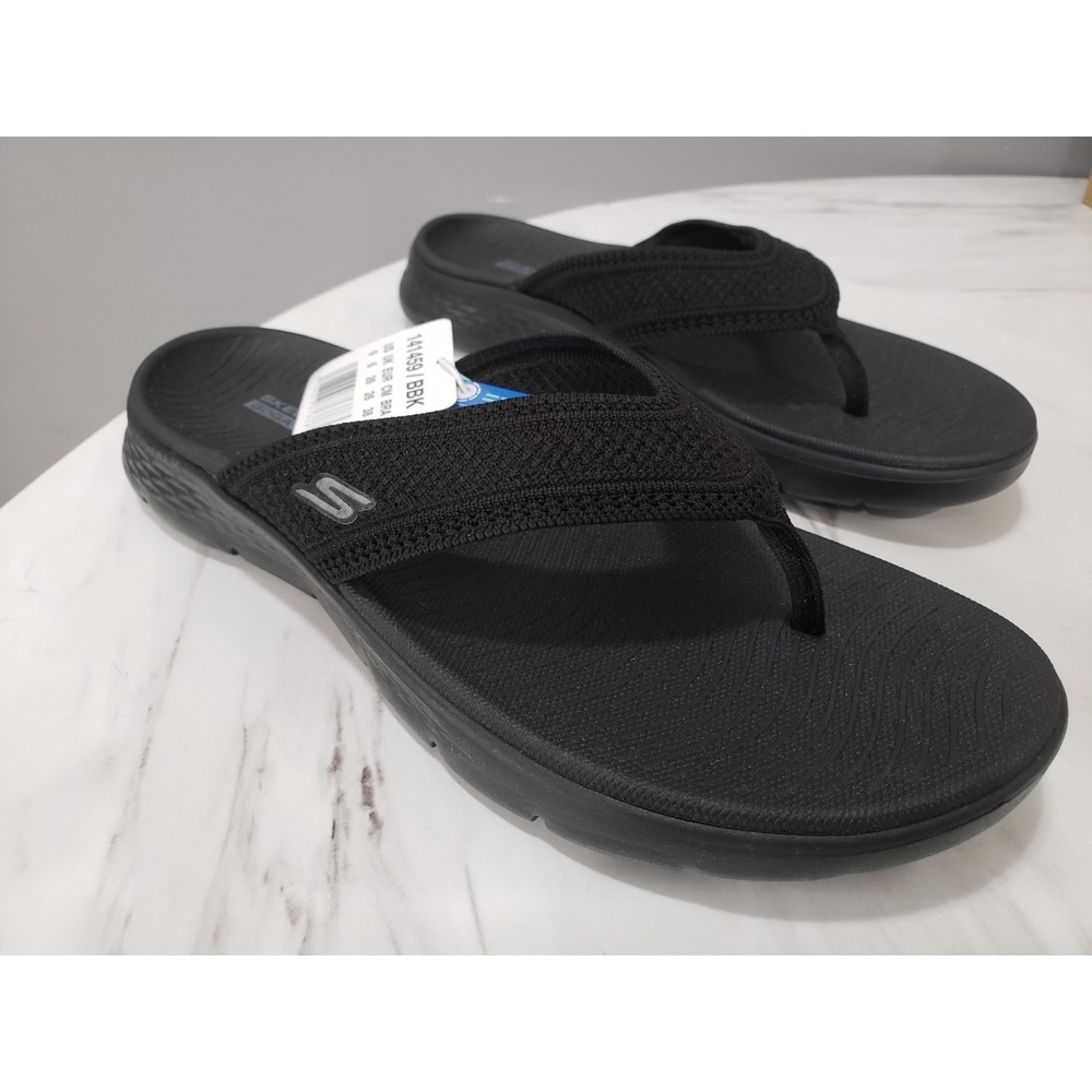 NEW NO BOX SZ 9 Skechers Splendor Go Walk Flex Holly Sandals Black FLIP FLOPS